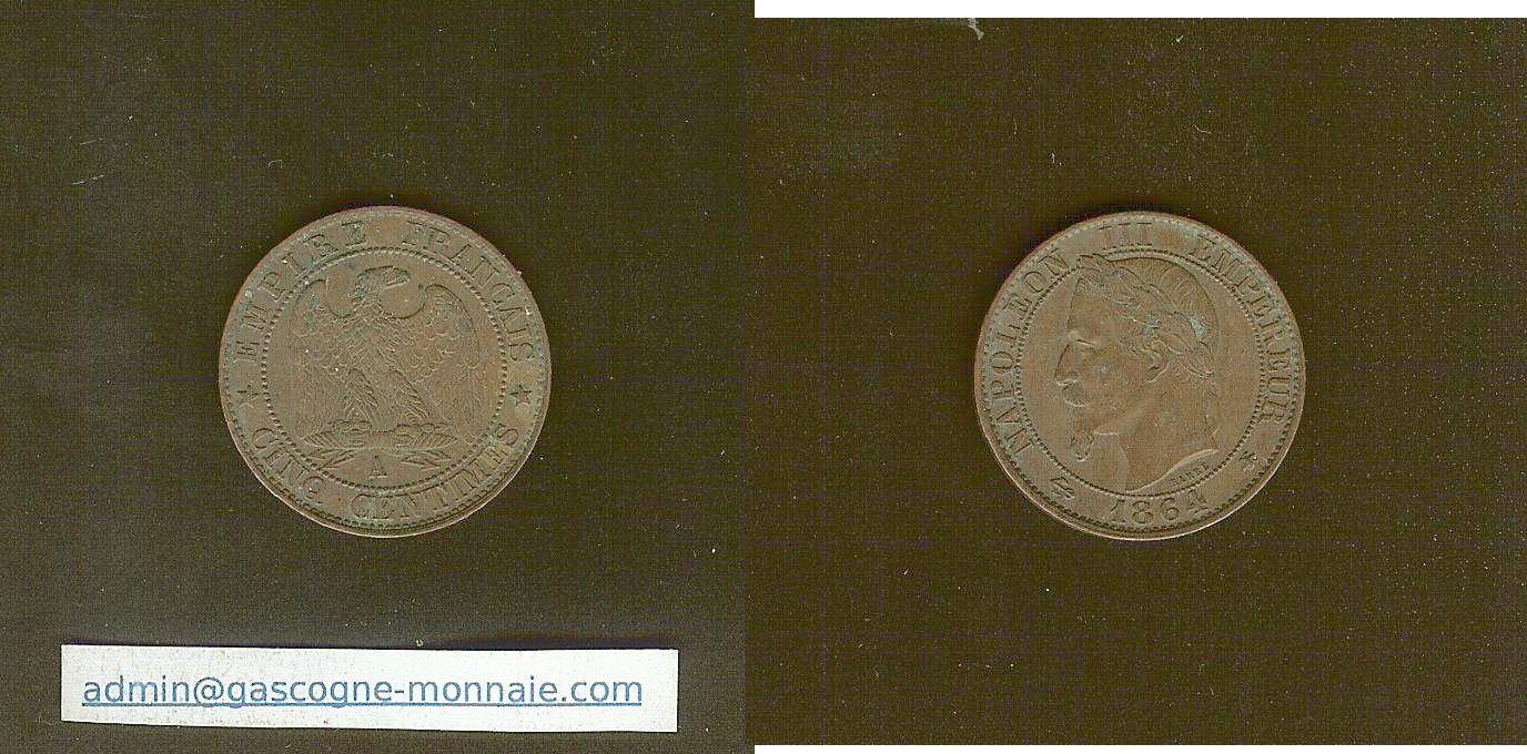 5 centimes Napoléon III 1864 A Paris SUP